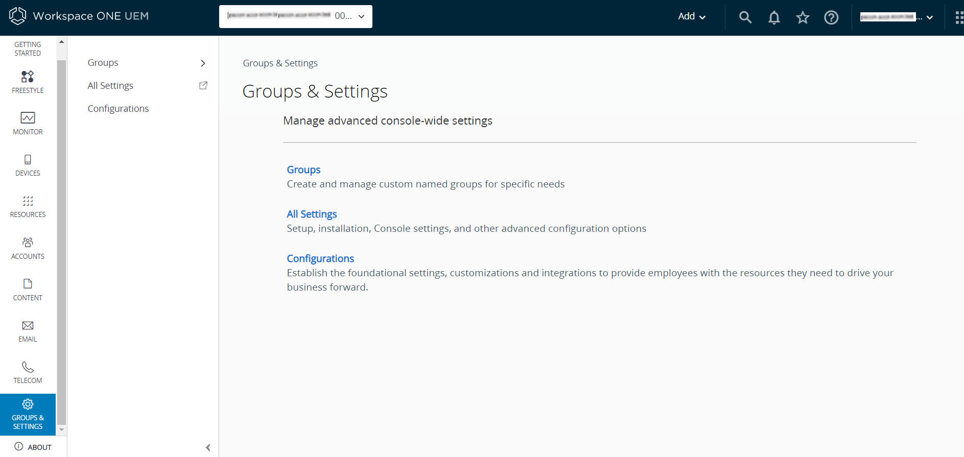 Groups &amp; Settings page