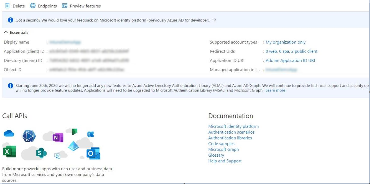 Intune Connection details page
