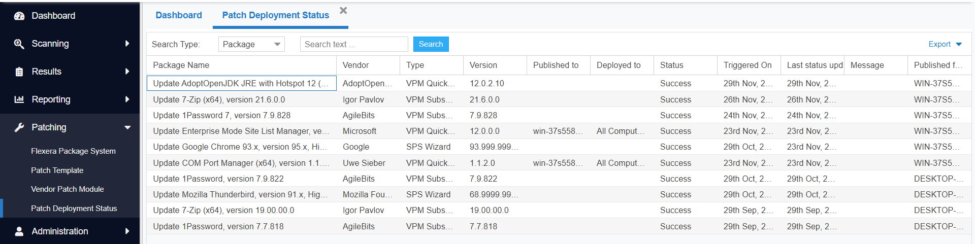 Patch Deployment Status Page