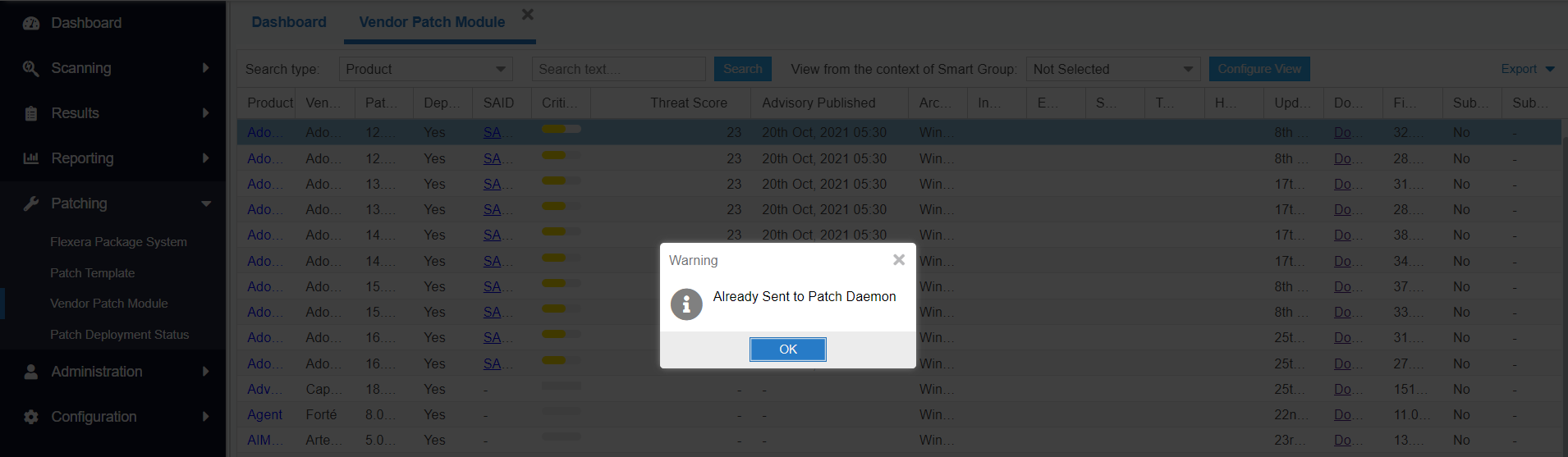 Error popup appears